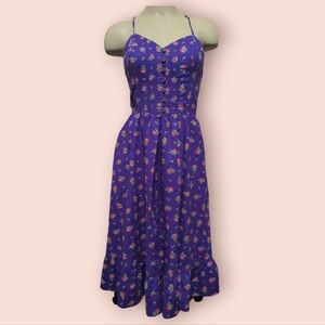 Vintage 60s/70s Original Lanz Sundress Cotton Sleeveless Purple Floral Flow XS S